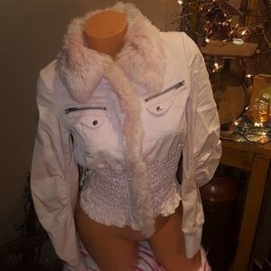 Rare Bebe real rabbit fur smocked coat S